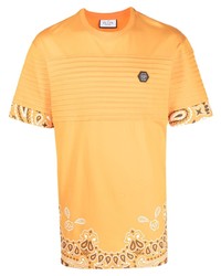 orange bedrucktes T-Shirt mit einem Rundhalsausschnitt von Philipp Plein