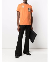 orange bedrucktes T-Shirt mit einem Rundhalsausschnitt von Raf Simons