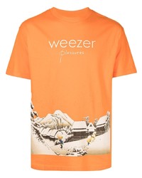 orange bedrucktes T-Shirt mit einem Rundhalsausschnitt von Pleasures