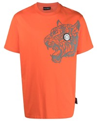 orange bedrucktes T-Shirt mit einem Rundhalsausschnitt von Plein Sport