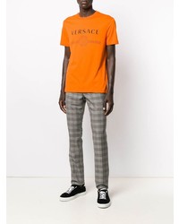 orange bedrucktes T-Shirt mit einem Rundhalsausschnitt von Versace