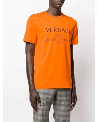 orange bedrucktes T-Shirt mit einem Rundhalsausschnitt von Versace