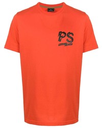 orange bedrucktes T-Shirt mit einem Rundhalsausschnitt von PS Paul Smith