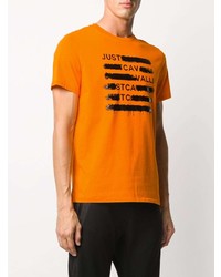 orange bedrucktes T-Shirt mit einem Rundhalsausschnitt von Just Cavalli