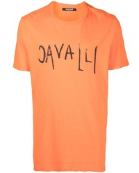 orange bedrucktes T-Shirt mit einem Rundhalsausschnitt von Roberto Cavalli