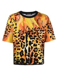 orange bedrucktes T-Shirt mit einem Rundhalsausschnitt von Roberto Cavalli