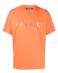 orange bedrucktes T-Shirt mit einem Rundhalsausschnitt von Roberto Cavalli