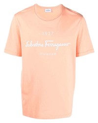 orange bedrucktes T-Shirt mit einem Rundhalsausschnitt von Salvatore Ferragamo