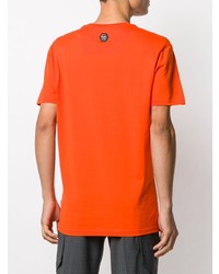 orange bedrucktes T-Shirt mit einem Rundhalsausschnitt von Philipp Plein