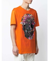 orange bedrucktes T-Shirt mit einem Rundhalsausschnitt von Philipp Plein