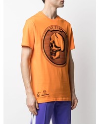 orange bedrucktes T-Shirt mit einem Rundhalsausschnitt von Philipp Plein