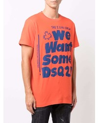 orange bedrucktes T-Shirt mit einem Rundhalsausschnitt von DSQUARED2