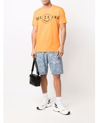 orange bedrucktes T-Shirt mit einem Rundhalsausschnitt von Moschino