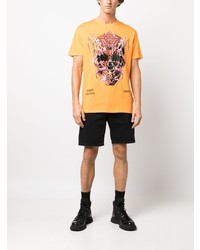 orange bedrucktes T-Shirt mit einem Rundhalsausschnitt von Philipp Plein