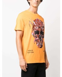 orange bedrucktes T-Shirt mit einem Rundhalsausschnitt von Philipp Plein