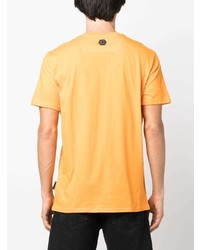 orange bedrucktes T-Shirt mit einem Rundhalsausschnitt von Philipp Plein