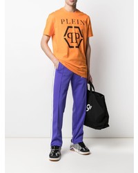 orange bedrucktes T-Shirt mit einem Rundhalsausschnitt von Philipp Plein