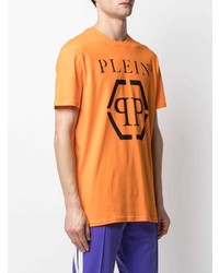 orange bedrucktes T-Shirt mit einem Rundhalsausschnitt von Philipp Plein