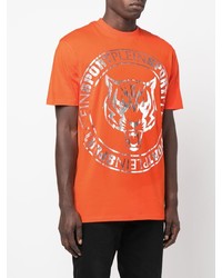 orange bedrucktes T-Shirt mit einem Rundhalsausschnitt von Plein Sport