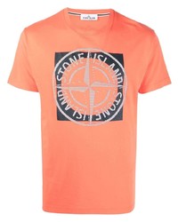 orange bedrucktes T-Shirt mit einem Rundhalsausschnitt von Stone Island