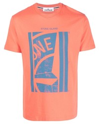 orange bedrucktes T-Shirt mit einem Rundhalsausschnitt von Stone Island