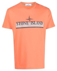 orange bedrucktes T-Shirt mit einem Rundhalsausschnitt von Stone Island