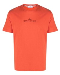 orange bedrucktes T-Shirt mit einem Rundhalsausschnitt von Stone Island