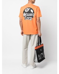 orange bedrucktes T-Shirt mit einem Rundhalsausschnitt von Stussy