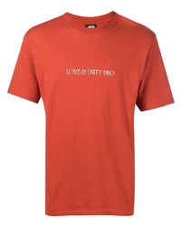 orange bedrucktes T-Shirt mit einem Rundhalsausschnitt von Stussy