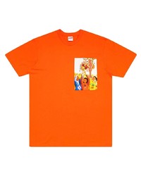 orange bedrucktes T-Shirt mit einem Rundhalsausschnitt von Supreme