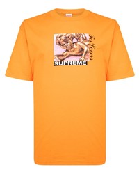 orange bedrucktes T-Shirt mit einem Rundhalsausschnitt von Supreme