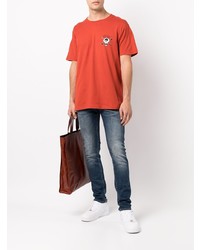 orange bedrucktes T-Shirt mit einem Rundhalsausschnitt von Stussy