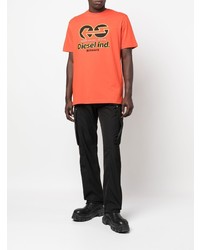 orange bedrucktes T-Shirt mit einem Rundhalsausschnitt von Diesel