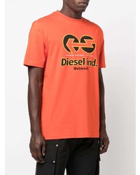 orange bedrucktes T-Shirt mit einem Rundhalsausschnitt von Diesel