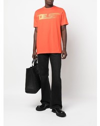 orange bedrucktes T-Shirt mit einem Rundhalsausschnitt von Diesel