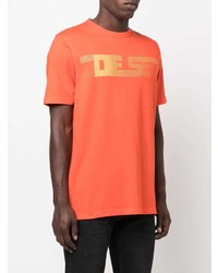 orange bedrucktes T-Shirt mit einem Rundhalsausschnitt von Diesel