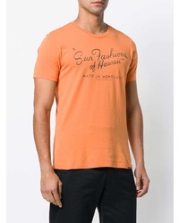 orange bedrucktes T-Shirt mit einem Rundhalsausschnitt von Woolrich