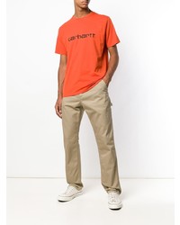 orange bedrucktes T-Shirt mit einem Rundhalsausschnitt von Carhartt Heritage