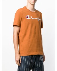 orange bedrucktes T-Shirt mit einem Rundhalsausschnitt von Champion