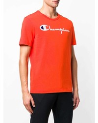 orange bedrucktes T-Shirt mit einem Rundhalsausschnitt von Champion