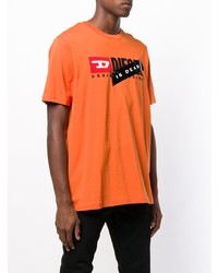 orange bedrucktes T-Shirt mit einem Rundhalsausschnitt von Diesel