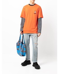 orange bedrucktes T-Shirt mit einem Rundhalsausschnitt von Moschino