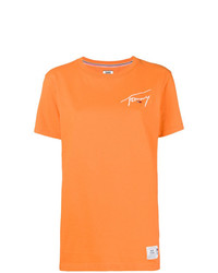 orange bedrucktes T-Shirt mit einem Rundhalsausschnitt von Tommy Jeans