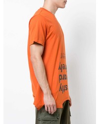 orange bedrucktes T-Shirt mit einem Rundhalsausschnitt von Mostly Heard Rarely Seen