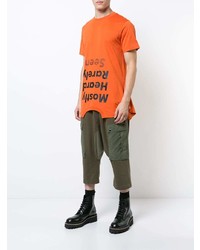 orange bedrucktes T-Shirt mit einem Rundhalsausschnitt von Mostly Heard Rarely Seen