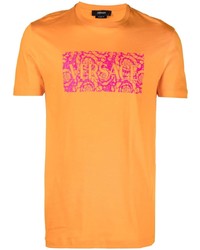 orange bedrucktes T-Shirt mit einem Rundhalsausschnitt von Versace
