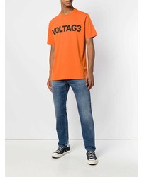 orange bedrucktes T-Shirt mit einem Rundhalsausschnitt von Diesel