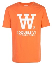 orange bedrucktes T-Shirt mit einem Rundhalsausschnitt von Wood Wood