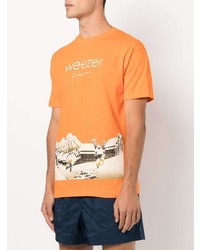 orange bedrucktes T-Shirt mit einem Rundhalsausschnitt von Pleasures