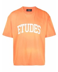 orange bedrucktes T-Shirt mit einem Rundhalsausschnitt von Études